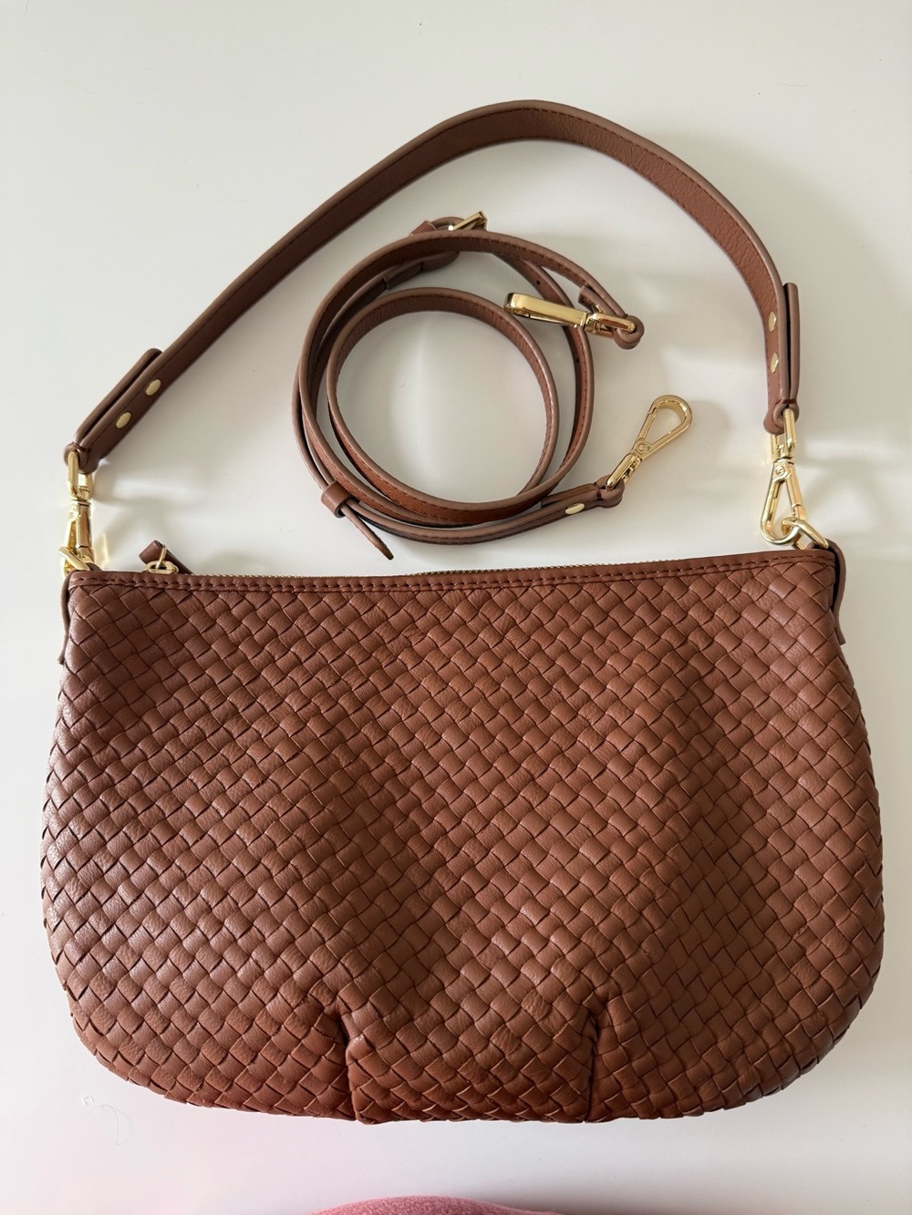 Quince Sloane Handwoven Mini Shoulder Leather Bag in Brown